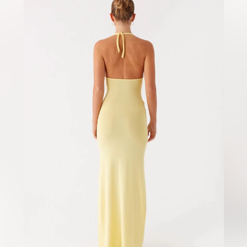 Peppermayo Yellow Halter Maxi Dress with Side Tie - Picture 2 of 5